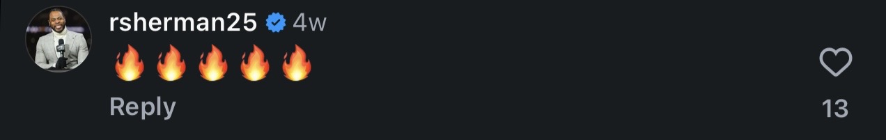 Comment from verified account rsherman25 with five fire emojis